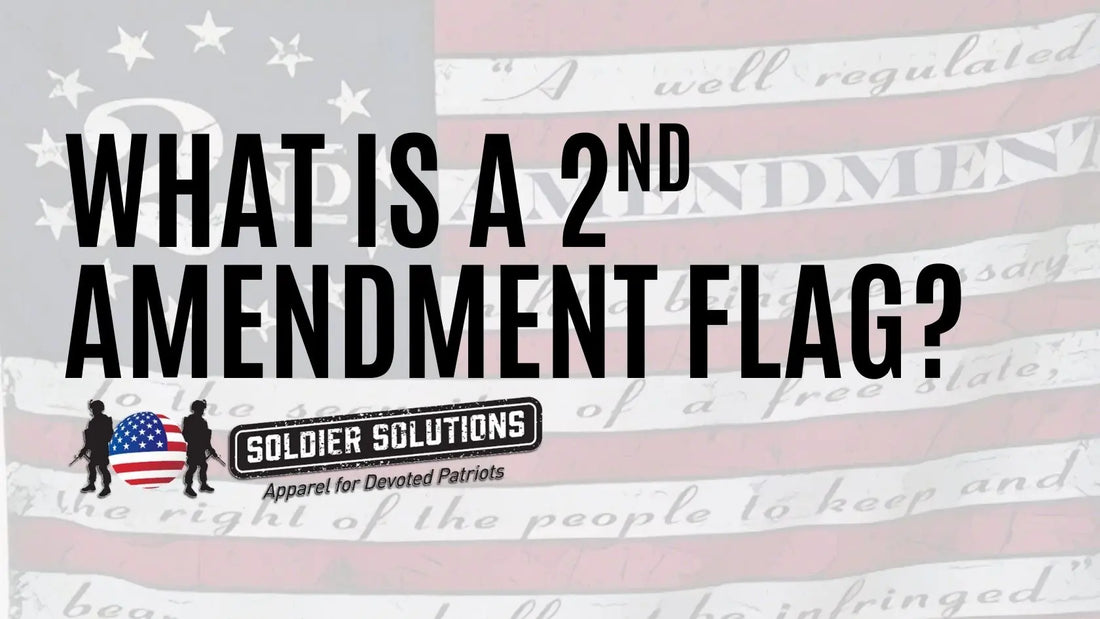 Graphic featuring the question "What is a 2nd Amendment Flag?" over a faded American flag background, with the Soldier Solutions logo and tagline included.