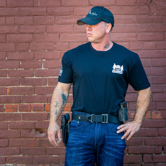Front Soldier Solutions logo on Defending Our Liberty men’s tactical shirt