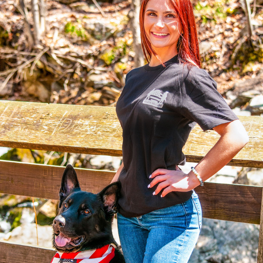 Front Soldier Solutions logo on Defending Our Liberty women’s patriotic shirt