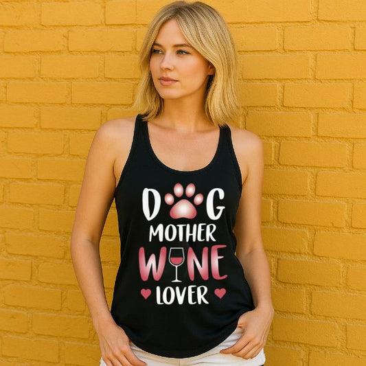 Dog Mother Wine Lover women’s racerback patriotic tank front graphic
