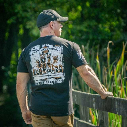 Home Security men’s tee with America’s Original Home Security back graphic