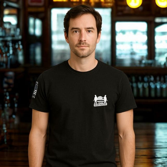 Front logo of My Guardian Angel men’s shirt with Soldier Solutions branding