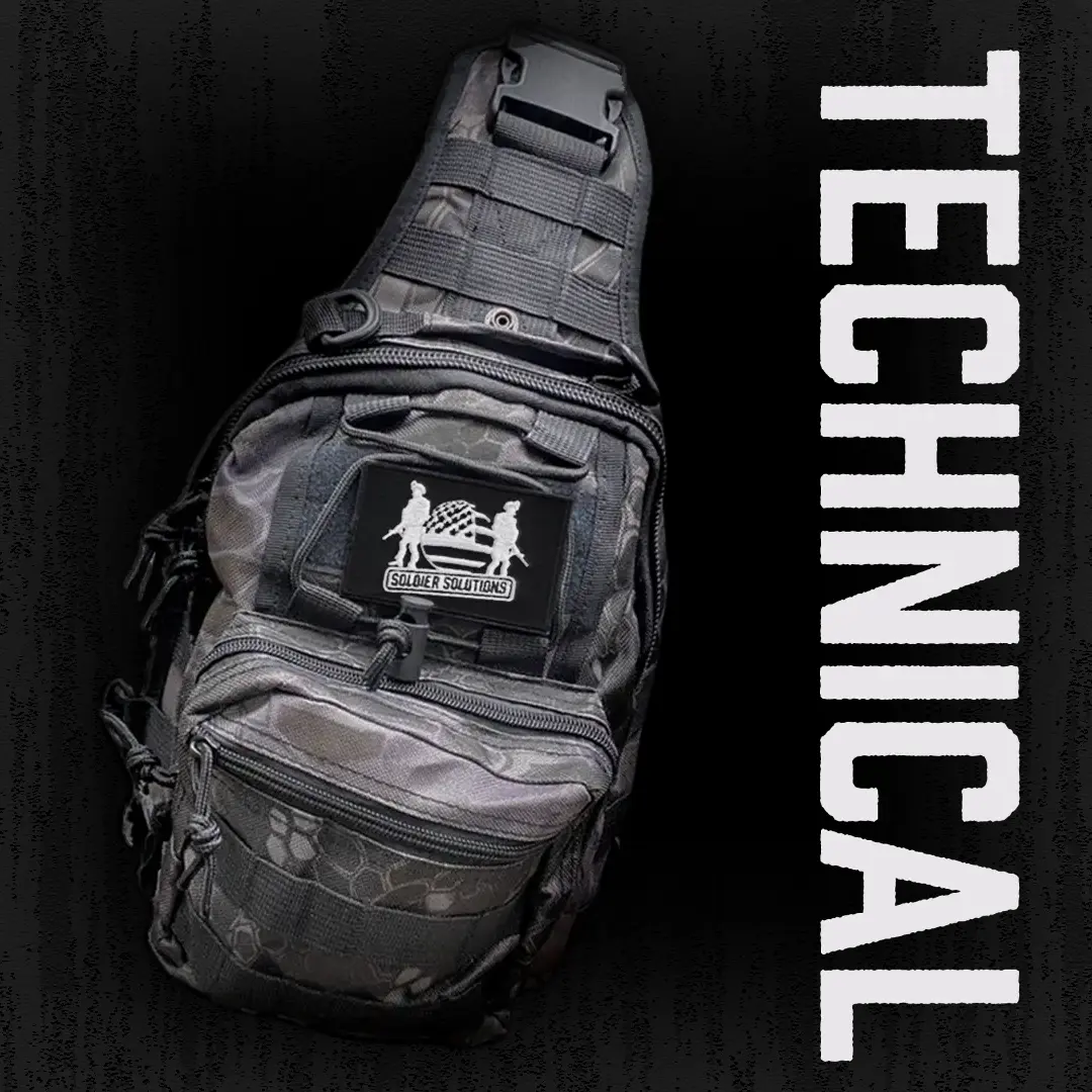Soldier Solutions technical urban camo sling bag with MOLLE webbing and front patch