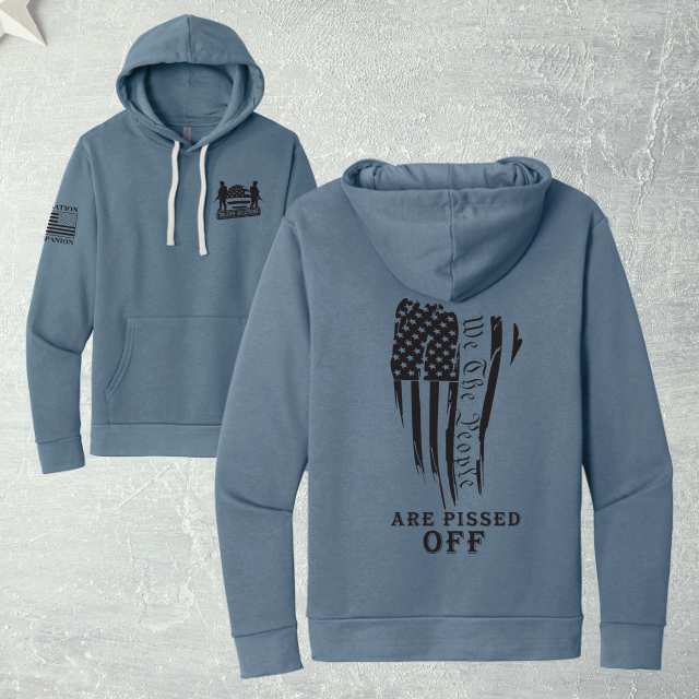 Product mockup showing front Soldier Solutions logo and bold patriotic back print