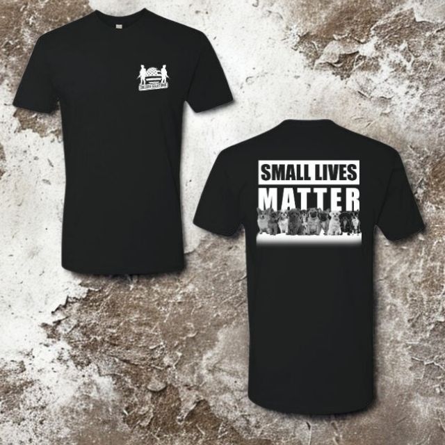 Small Lives Matter men’s t-shirt with front Soldier Solutions logo and service dog support graphic on back.