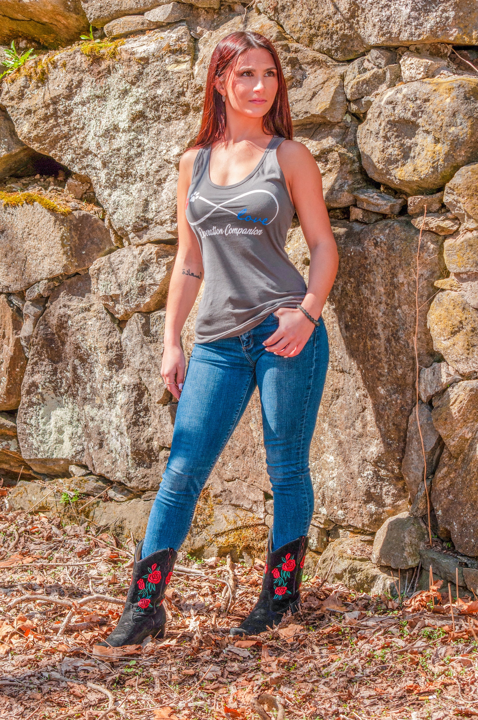 Infinity Tank women’s racerback front with Operation Companion infinity design