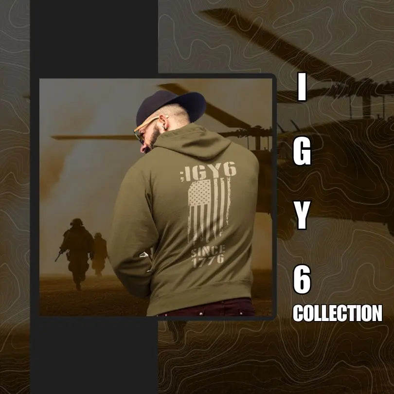 IGY6 apparel from Soldier Solutions – patriotic veteran apparel featuring American flag and ‘Since 1776’ design, supporting military and first responders.