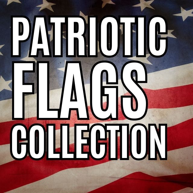 Patriotic Flags Collection banner with distressed American flag background and bold white text