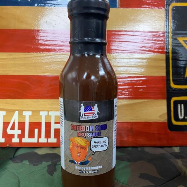 Freedom Seed BBQ Sauce bottle front with honey habanero label from Soldier Solutions