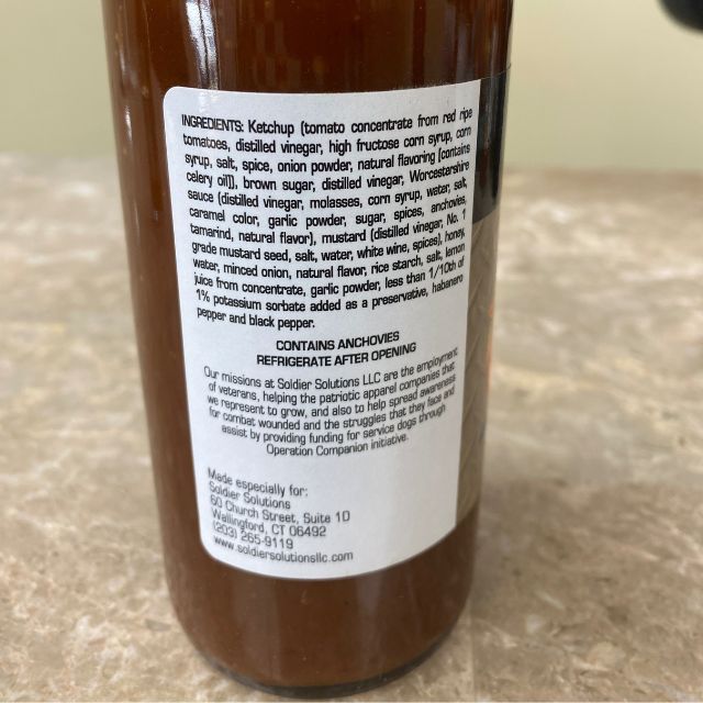 Ingredients and mission label on the back of Freedom Seed BBQ Sauce bottle
