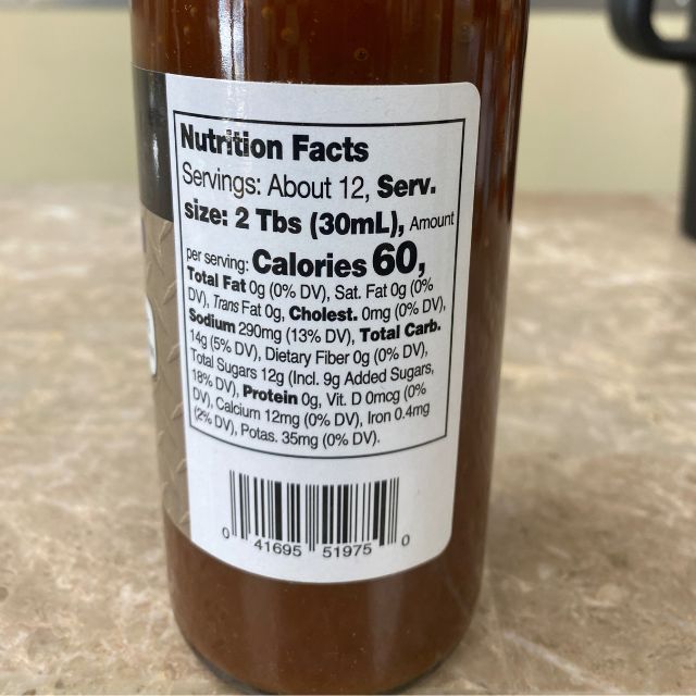 Nutritional facts for Freedom Seed BBQ Sauce including serving size and calories