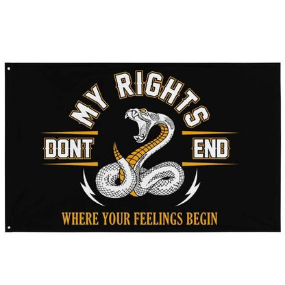 Black Patriotic flag with bold My Rights Don’t End message and snake graphic