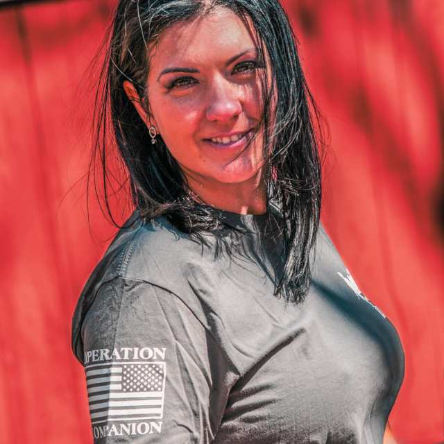 Operation Companion American flag sleeve print on tactical women’s shirt from Soldier Solutions veteran apparel
